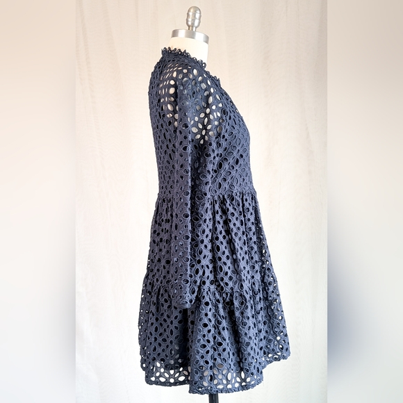 J. Crew Navy Long Sleeve Eyelet Dress - Picture 2 of 6